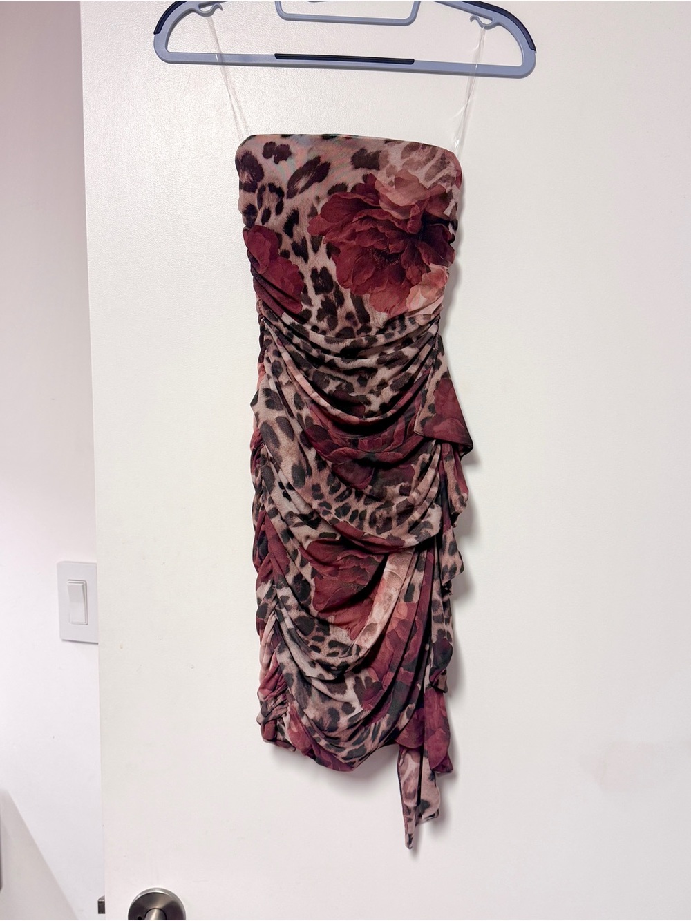 Windsor Wild Romance Strapless Leopard Floral Animal Print Mesh Mini Dress XS - Picture 5 of 10